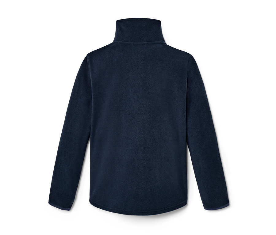 Eine marineblaue Kinder-Fleecejacke auf einem weißen Hintergrund.