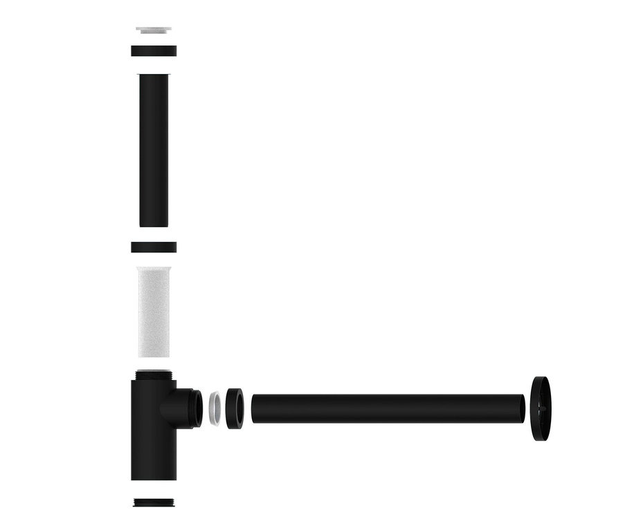 Schwarzer Kirchhoff Design-Flaschen-Siphon vor weißem Hintergrund.