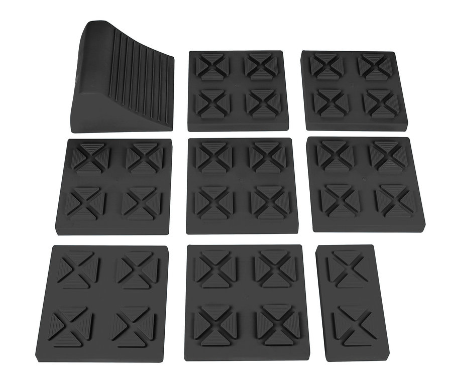 Ein 10-teiliges EAL Ausgleichskeil-Set in Schwarz ist auf einem weißen Hintergrund angeordnet.