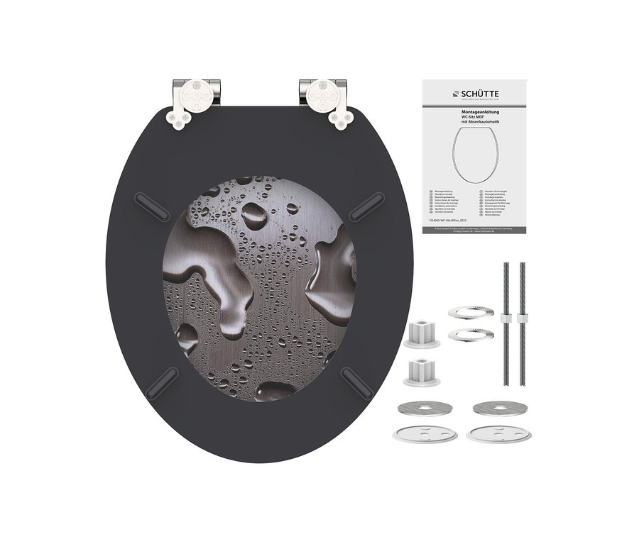 MDF WC-Sitz, Grey Steel mit Montagezubehör.