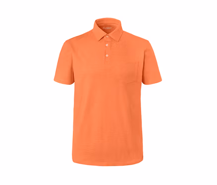 Orangefarbenes Jersey-Poloshirt.