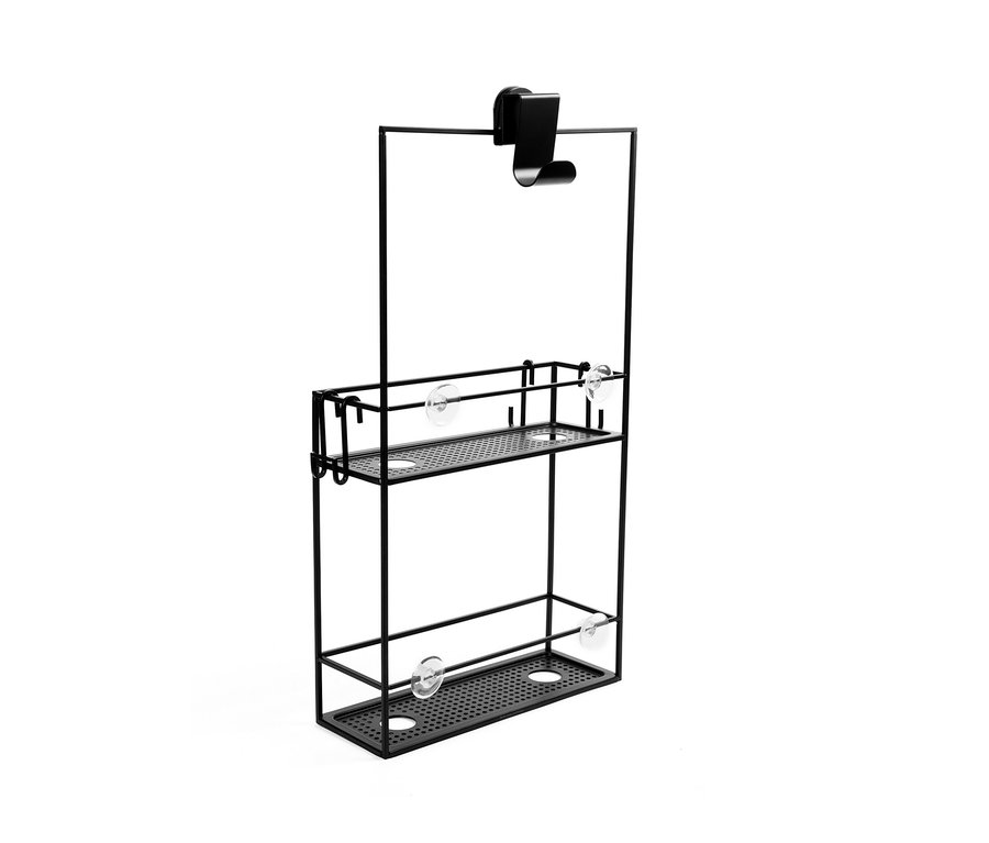 Ein hängendes Duschregal mit zwei Ablagen.
