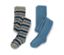 2 Kinder-Thermostrumpfhosen, blau und mehrfarbig.