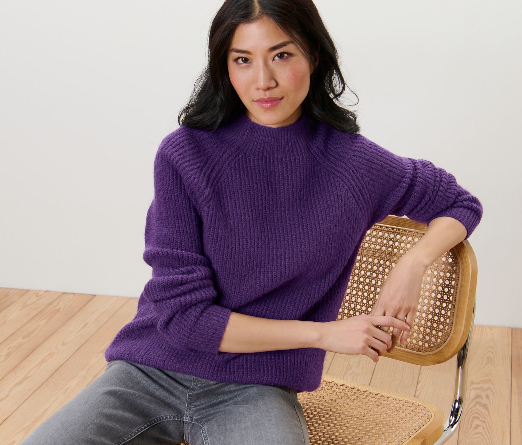 Thumbnail - Tchibo - Grobstrickpullover mit Stehkragen - Damen - Gr. S - lila
