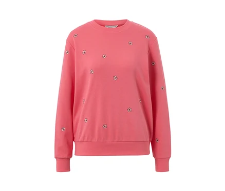 Ein rosafarbenes, besticktes Sweatshirt.