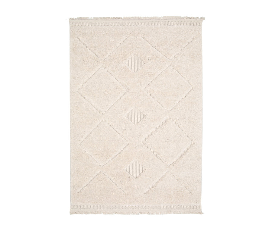 Beiger Indoorteppich »NATIVO Checks« mit geometrischem Muster.