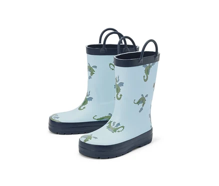 Kinder-Regenstiefel mit Drachenmuster.
