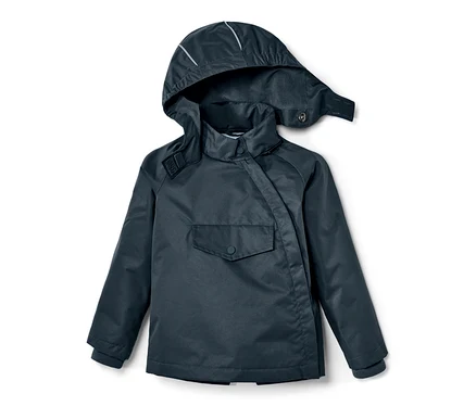 Schieferblaue Kleinkind Thermo-Regenjacke mit Kapuze.
