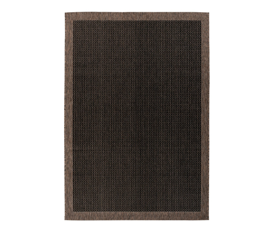 Ein anthrazitfarbener Kayoom Outdoorteppich »Splash 100« mit braunem Rand.