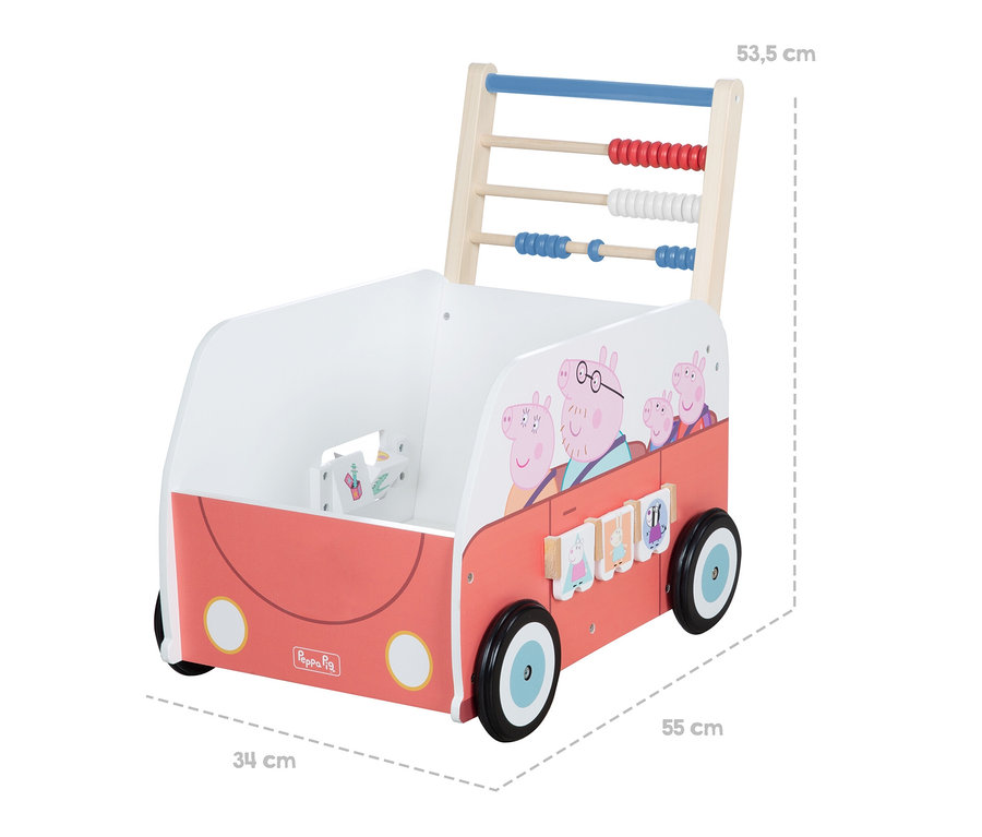 Detailansicht des roba Bully-Schiebebusses »Peppa Pig« mit Peppa Pig Motiven.