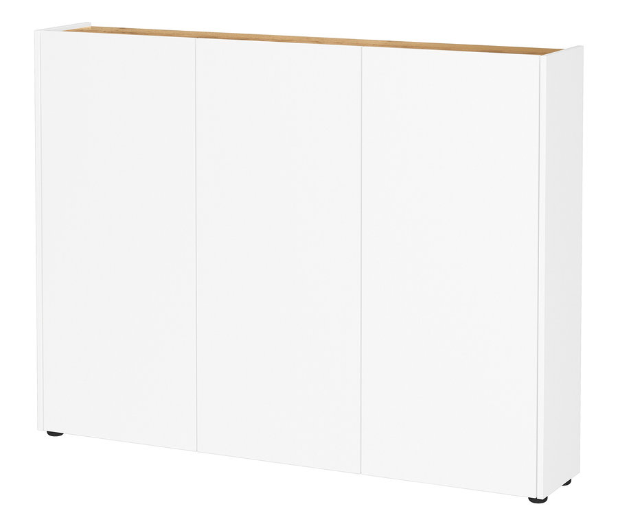 Weißer Mehrzweckschrank »Libbiano« mit drei Türen und Eichenholzplatte.