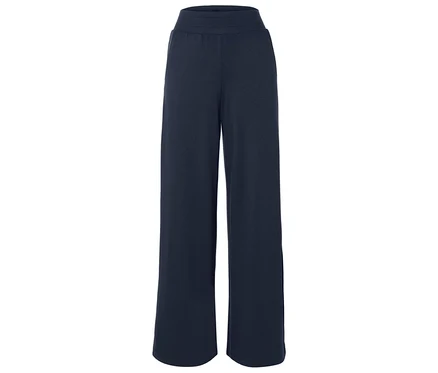 Dunkelblaue Hose mit weitem Bein.