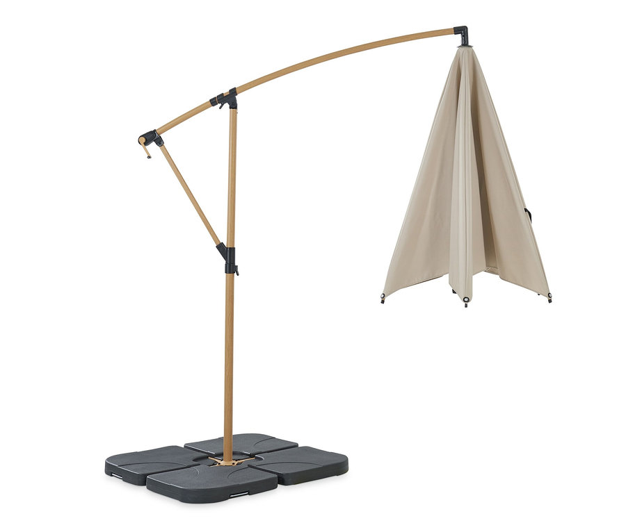 Beiger Leco Ampelschirm* Ø 300 cm, inklusive Schirmständer und Abdeckhaube.