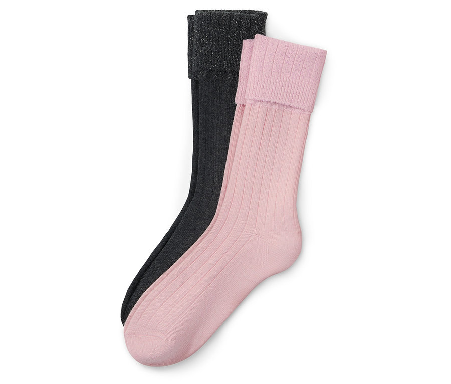 Zwei Paar Premium-Socken mit Rippstruktur in Schwarz und Rosa.