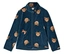 Blaue Fleecejacke mit Reißverschluss und braunem Teddybärmuster.