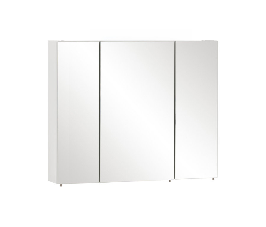 Weißer Spiegelschrank »Basic«, 90 cm, mit drei Spiegeltüren auf weißem Hintergrund.
