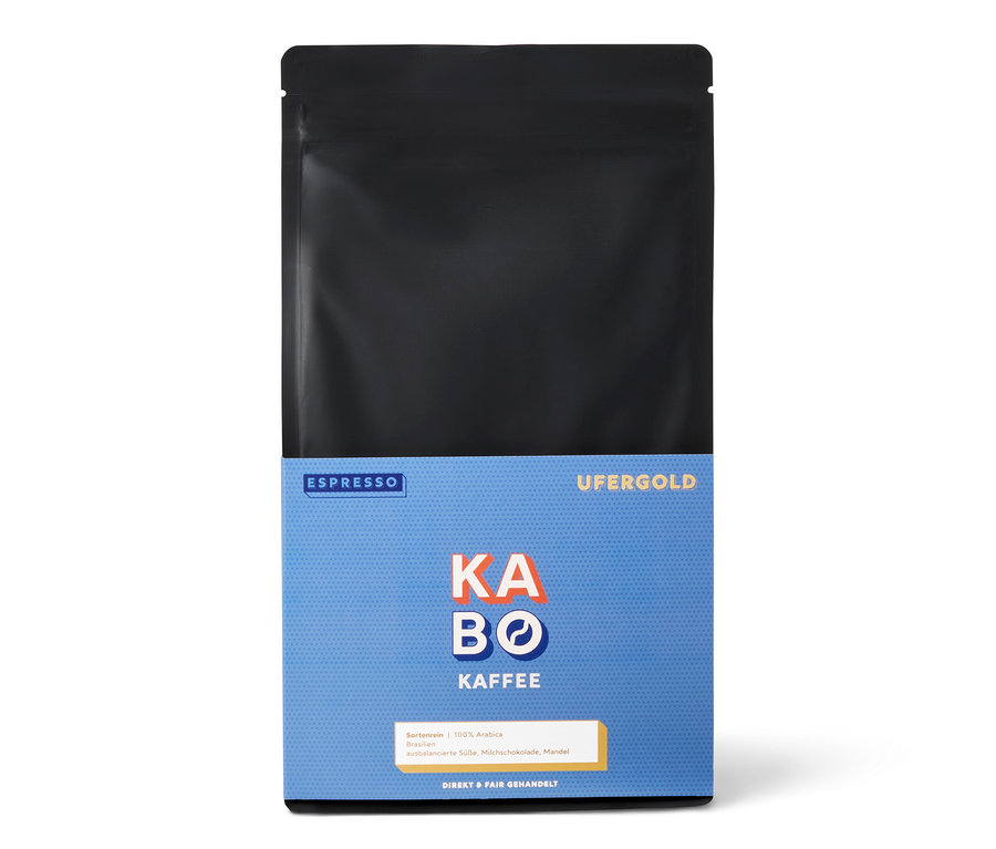 Ein 1 kg Sack KABO Ufergold Espresso Ganze Bohne.