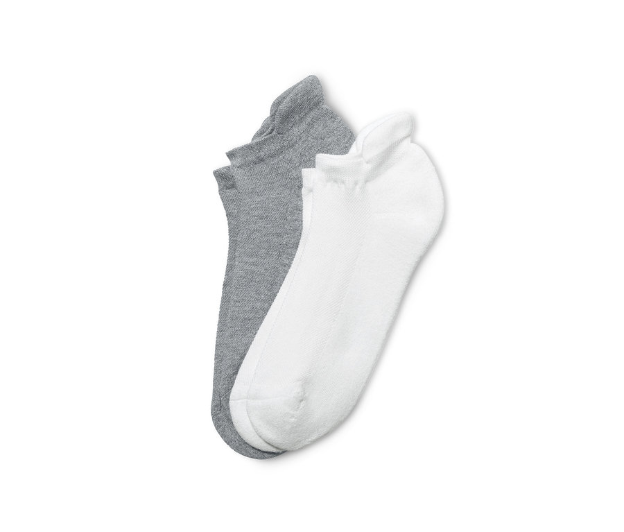 Zwei Paar Unisex-Funktions-Sneakersocken: ein Paar grau, ein Paar weiß.