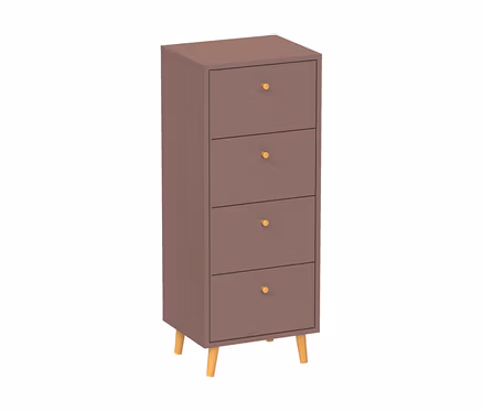 Kommode »Bjarne« mit 4 Schubladen in Mauve, goldenen Knöpfen und Holzfüßen.