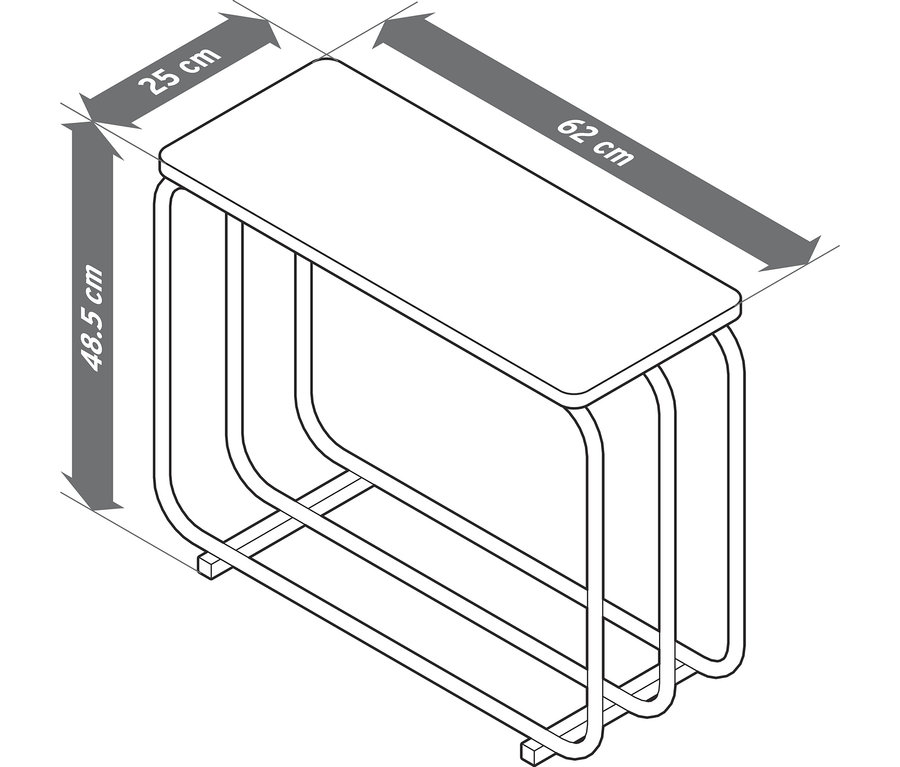 Schmale Sitzbank mit den Maßen 62 cm Länge, 25 cm Breite und 48,5 cm Höhe.