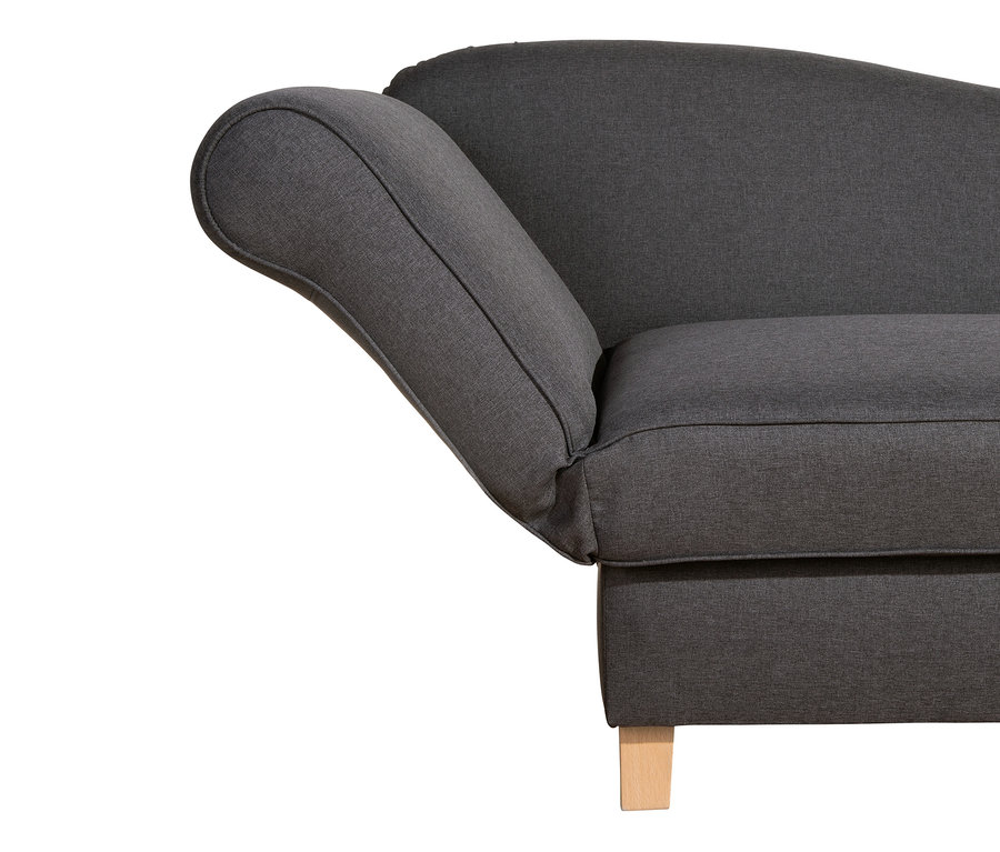 Detailansicht der grauen Max-Winzer®-Recamiere »Saturn« mit Stauraum, links.