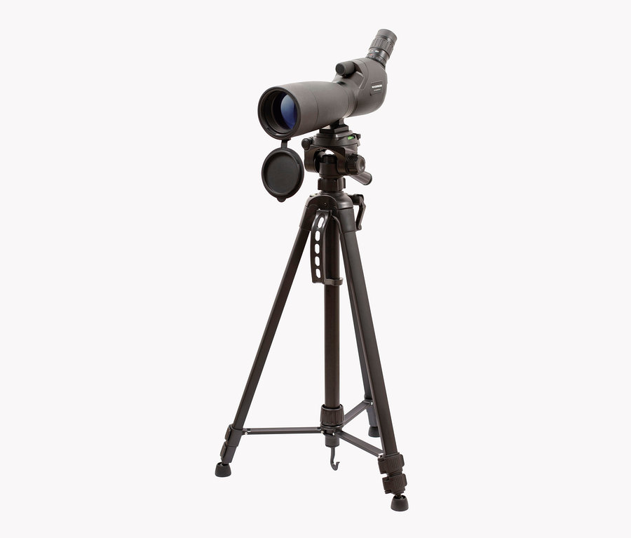 Schwarzes Maginon-Spektiv »SP 20-60X60« auf einem Stativ.
