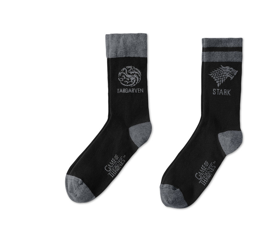 Zwei Paar schwarze »Game of Thrones« Socken mit grauen Details.