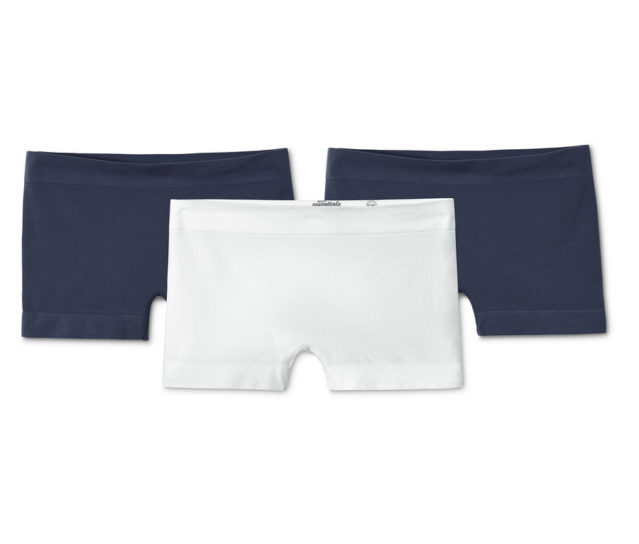 Drei Seamless-Pantys, zwei dunkelblaue und eine weiße.