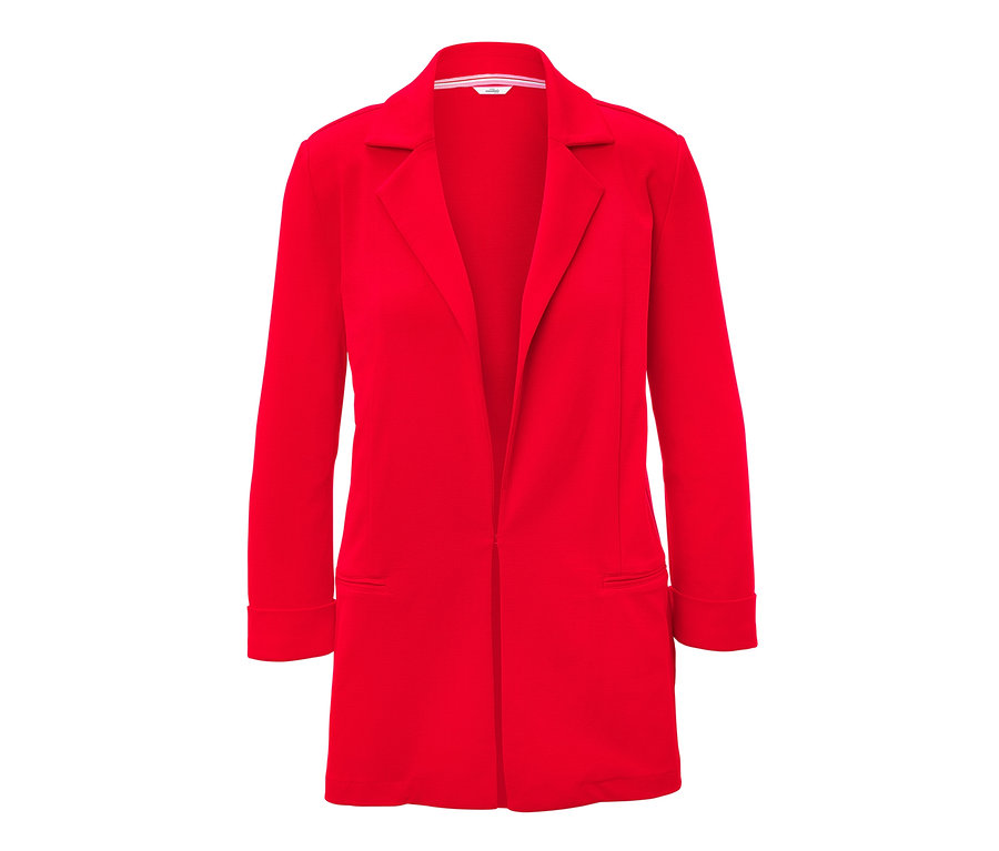 Ein roter Sweatblazer vor einem weißen Hintergrund.