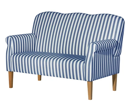 Gestreiftes Zweisitzer-Sofa »Juuma« mit Holzbeinen auf weißem Hintergrund.