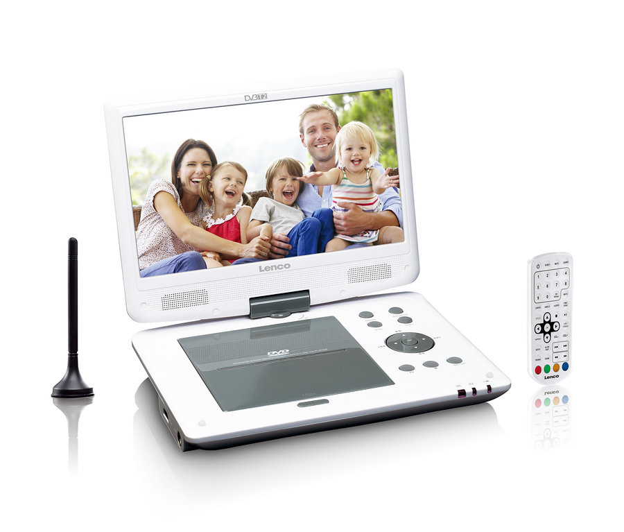 Weißer tragbarer Lenco DVD-Player zeigt eine Familie.