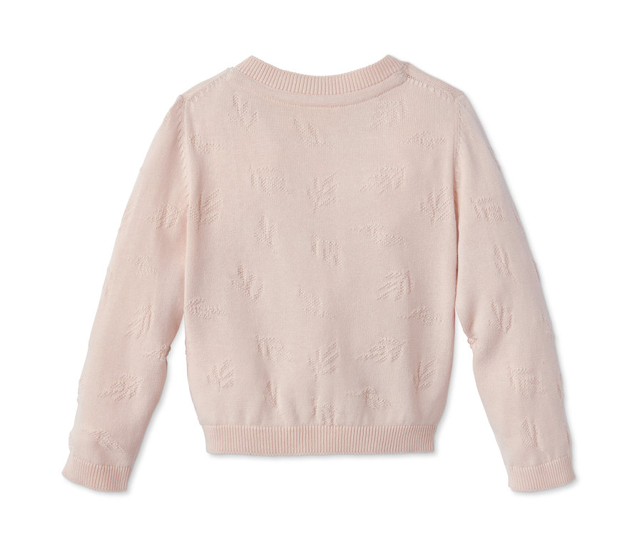 Hellrosa Baumwoll-Strickjacke mit Blattmuster.