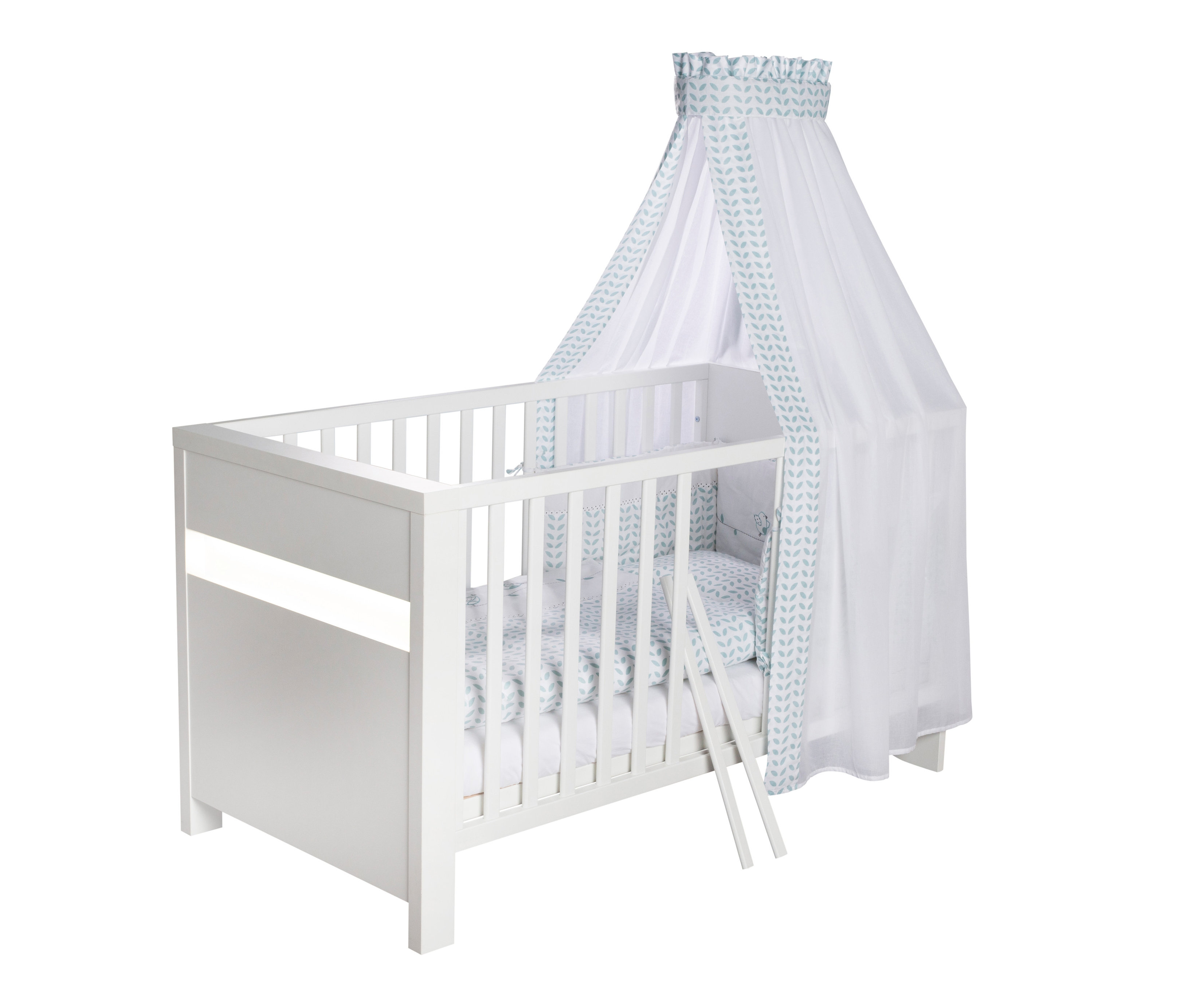 Schardt Kinderzimmer-Set »Planet White« mit Kombi-Babybett mit Himmel und weissem Rahmen.