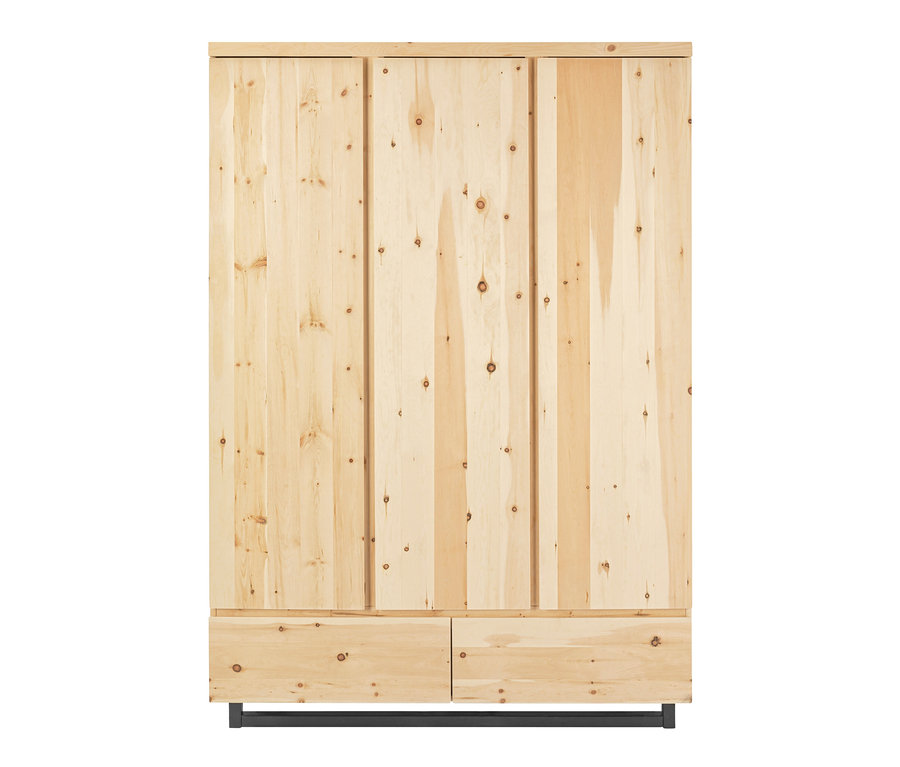 Schardt Schrank »Zirbenholz«, 3-türig aus Zirbenholz mit zwei Schubladen und schwarzem Rahmen.
