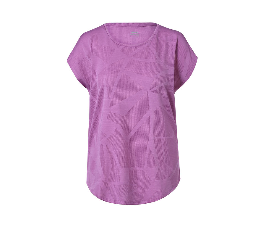Lila Sportshirt mit geometrischem Muster.