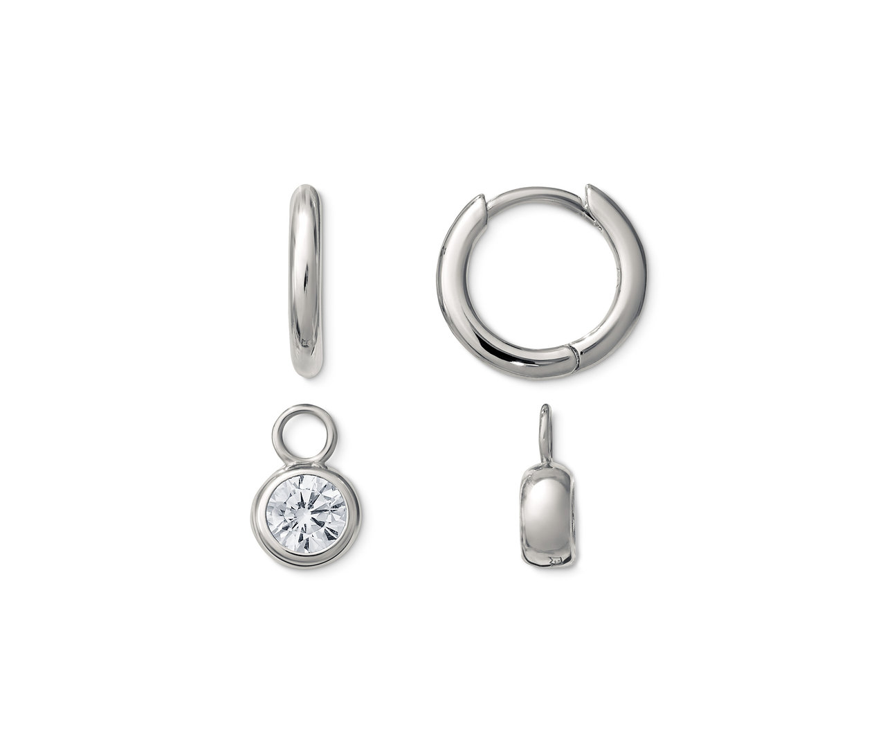 Zwei Creolen, 925 Silber rhodiniert, mit Zirkonia.