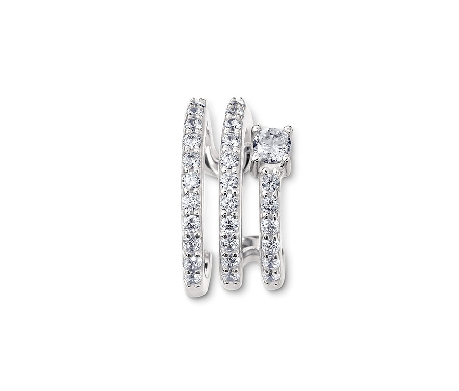 Nahaufnahme eines Earcuffs Spirale, 925 Silber rhodiniert, mit Zirkonia.