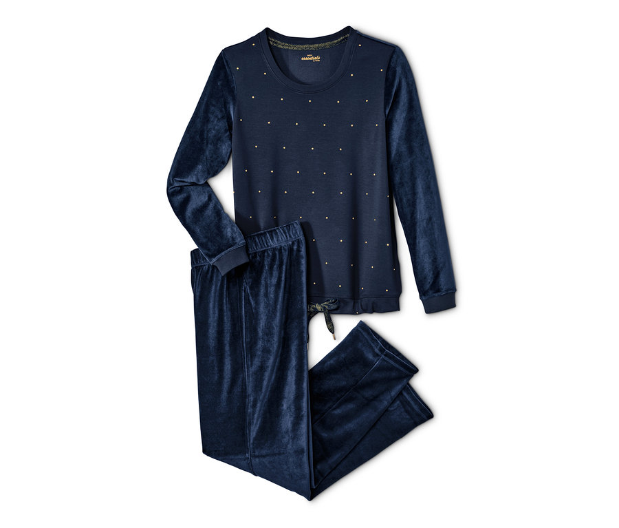 Marineblauer Nicki-Pyjama, langärmliges Oberteil mit Hose.