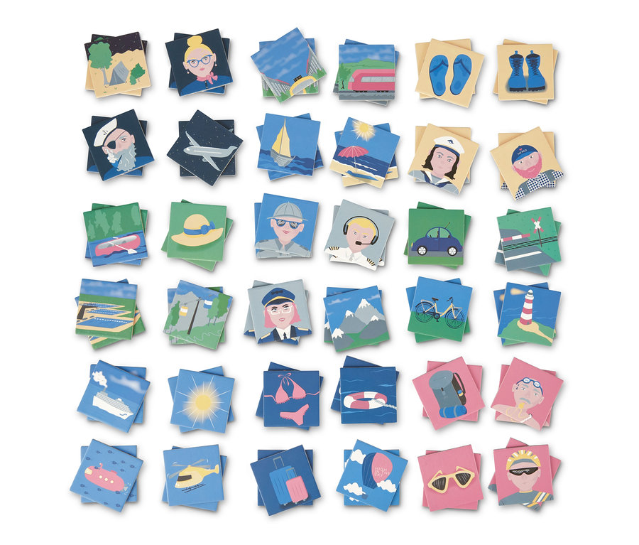 Ausgelegtes Memo-Spiel »Reise« mit Bildern.