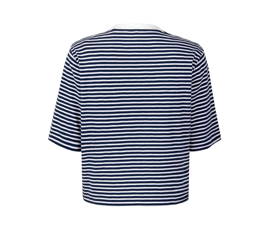 Gestreiftes blaues T-Shirt von hinten.