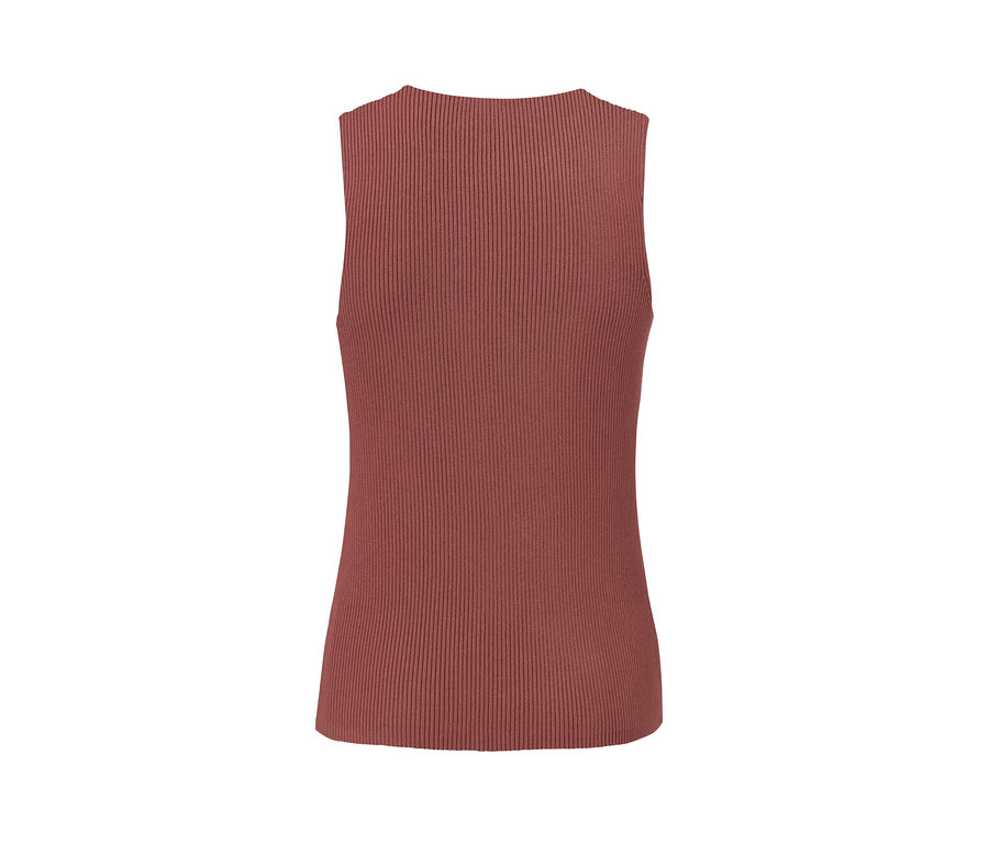 Detailansicht eines rotbraunen Stricktops.