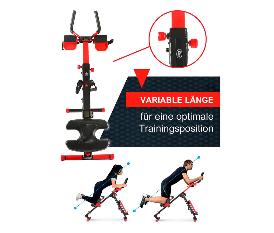 Abbildung des Body Coach 3-in-1-Fitnessgeräts »AB'N ROWER« und zwei Personen beim Training darauf.