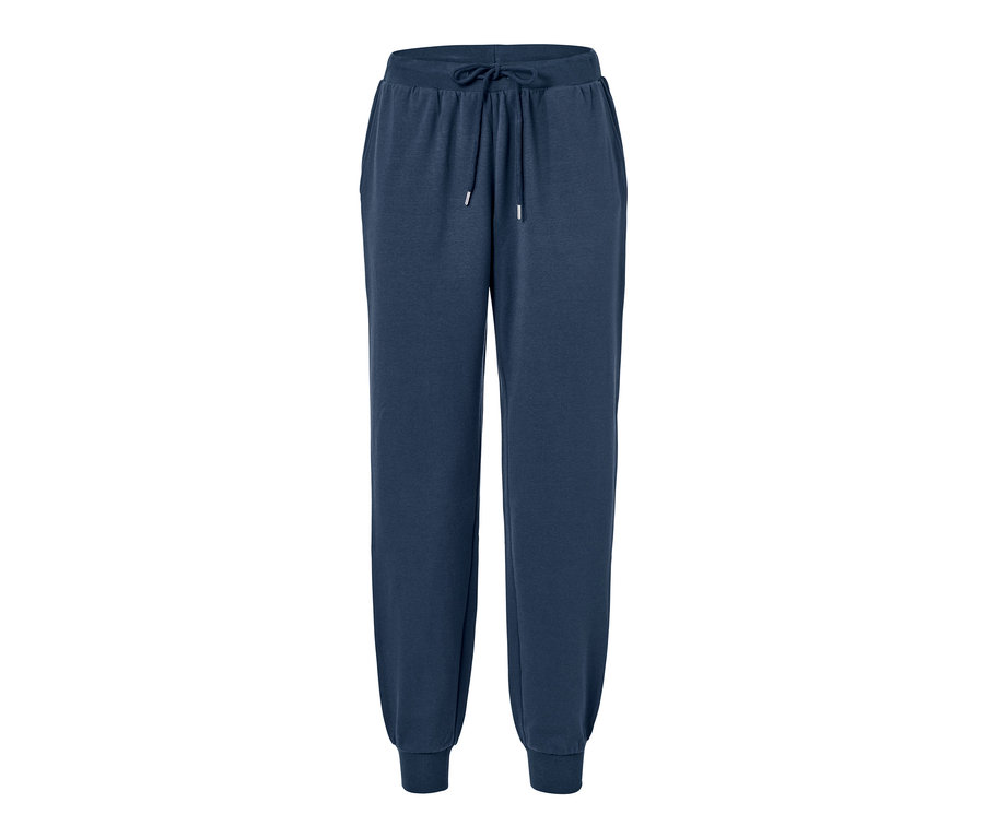 Dunkelblaue Loungewear-Hose mit Kordelzug in der Taille.