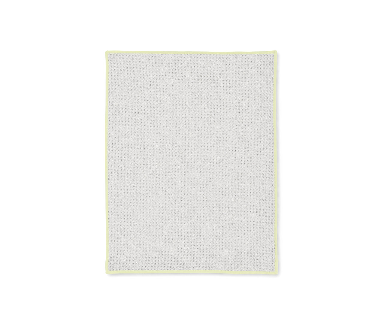 Zwei weiße Trockentücher mit hellgelbem Rand.