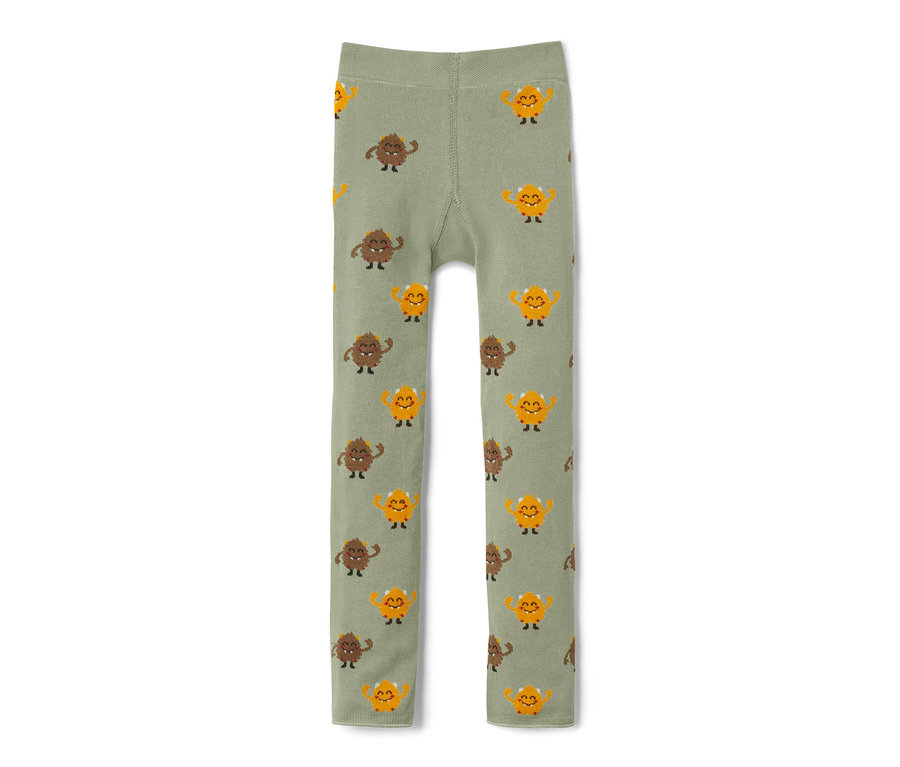 Grüne 2 Strickleggings mit Monstern.