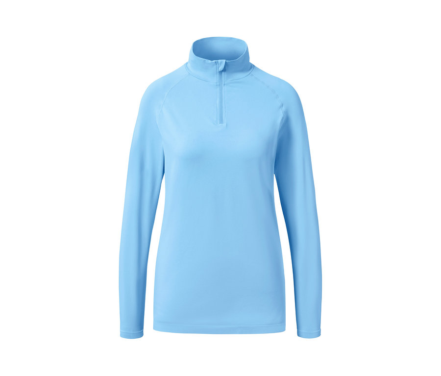 Hellblaues Seamless-Trainingsshirt mit langen Ärmeln und kurzem Reissverschluss.