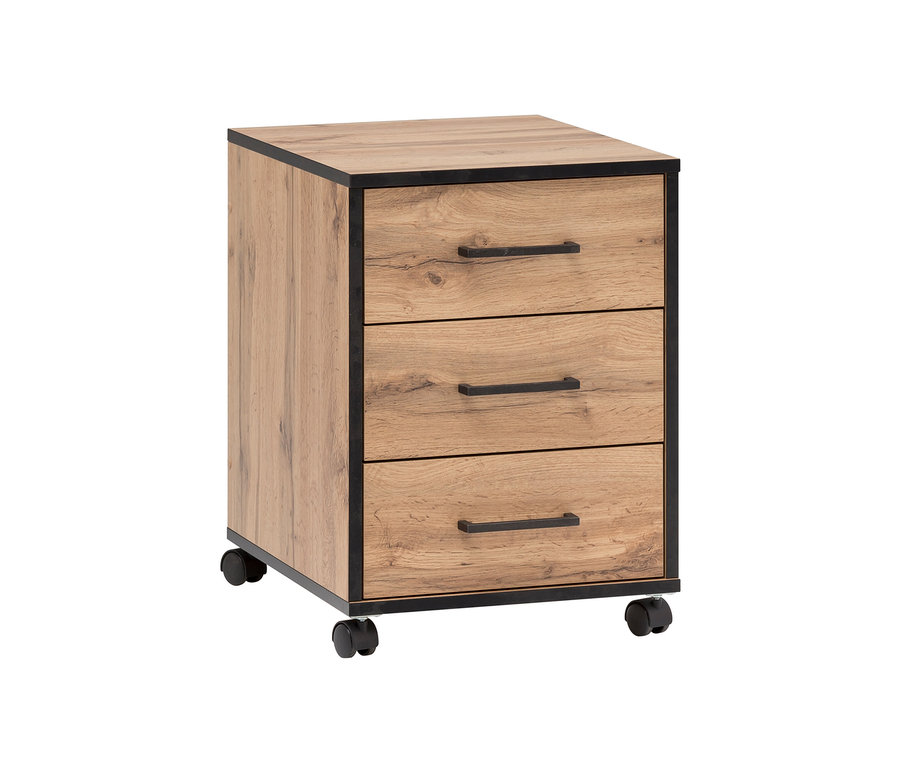 Ein Rollcontainer »2000« in Beige mit drei Schubladen und schwarzem Rahmen.