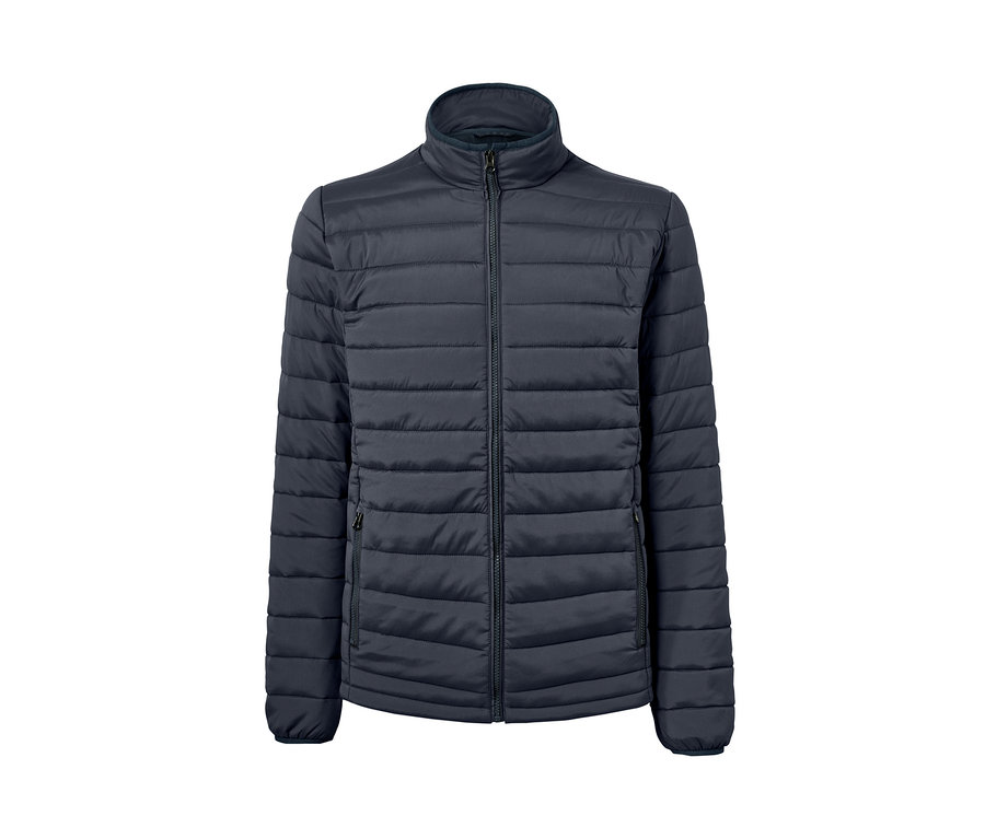 Eine marineblaue Steppjacke mit Reißverschluss.