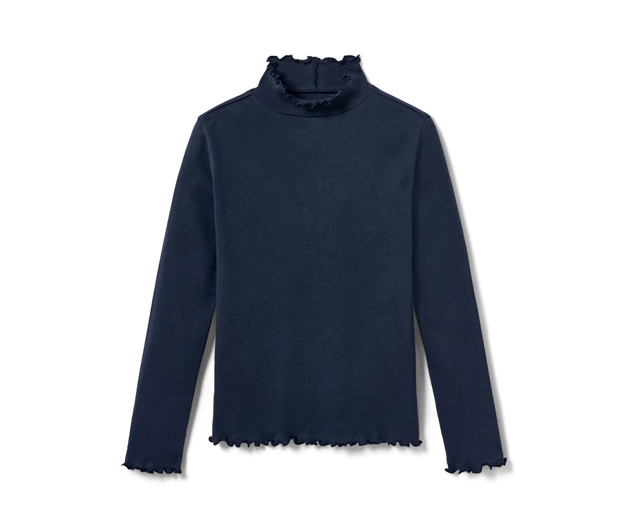 Dunkelblaues Kinder-Langarmshirt mit Rüschen.