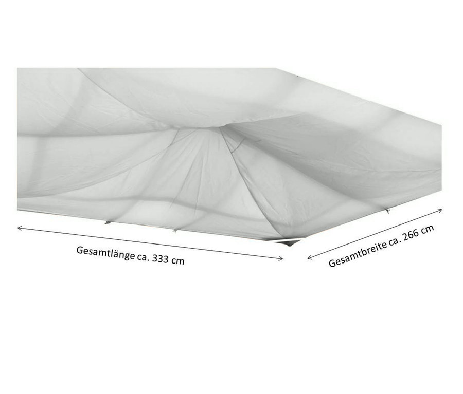 Detailansicht von unten des hellgrauen Profi-Pavillons, 300 x 365 cm.